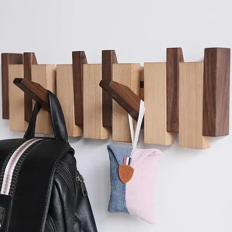 Simplicity Sleutel – Handgemaakte Houten Kapstok met Magnetische Inklapbare Haken