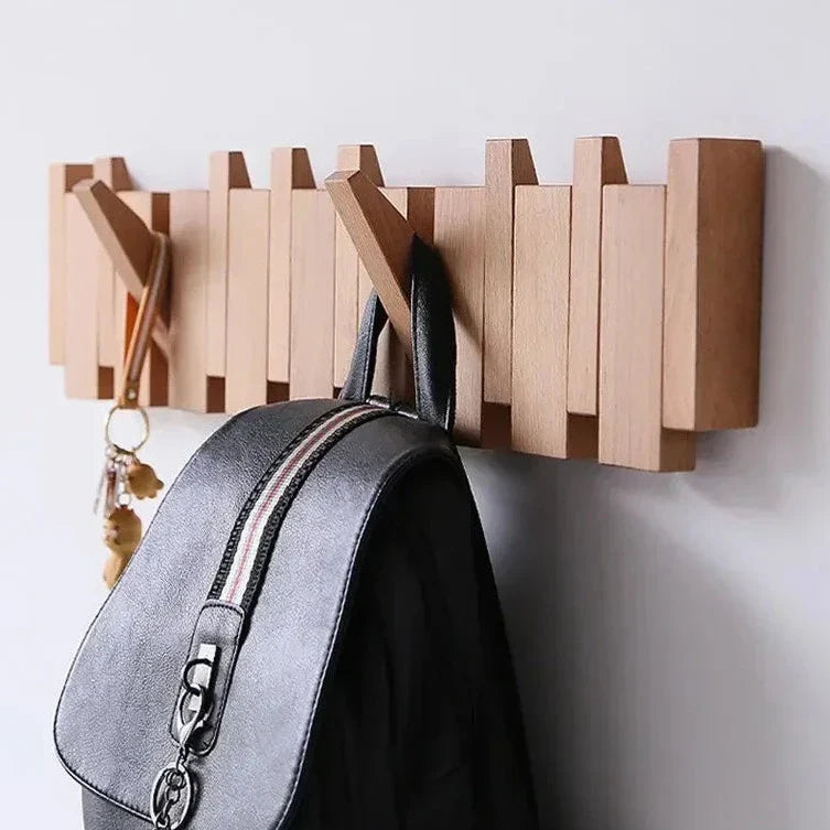 Simplicity Sleutel – Handgemaakte Houten Kapstok met Magnetische Inklapbare Haken